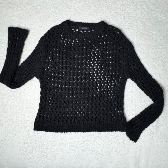 Simons Open Knit Mesh Crew Neck Sweater Black Women's Size XS/S - Picture 6 of 11